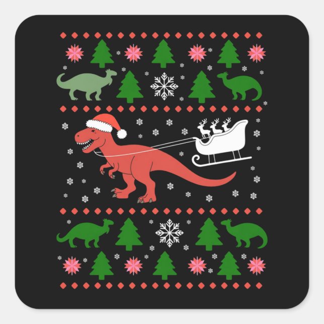 Dinosaur Ugly Christmas Sweater Dino T-rex  Quadratischer Aufkleber (Vorderseite)