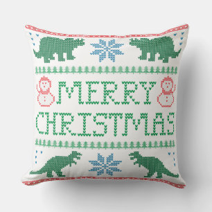 Dinosaur Ugly Christmas Sweater Pillow 20" x 20" Kissen