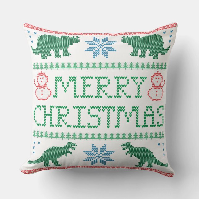 Dinosaur Ugly Christmas Sweater Pillow 20" x 20" Kissen (Vorderseite)