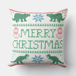 Dinosaur Ugly Christmas Sweater Pillow 20" x 20" Kissen