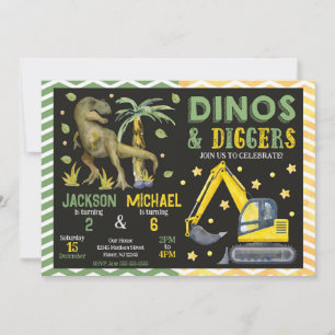 Dinosaur und Bauwesen gemeinsamer Geburtstag Einladung