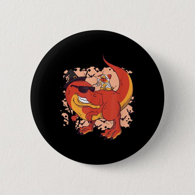 Dinosaur und Hund - Lustiges Halloween Button (Vorderseite)
