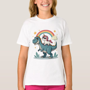 Dinosaur und Unicorn-Regenbogendesign T-Shirt