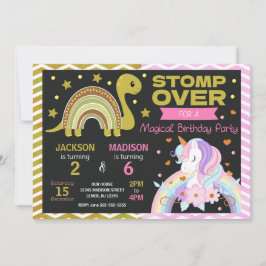 Dinosaur & Unicorn Joint Birthday Invitation Einladung