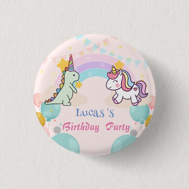 Dinosaur Unicorn Regenbogengradientengeburt Geburt Button (Vorderseite)