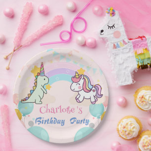 Dinosaur Unicorn Regenbogengradientengeburt Geburt Pappteller