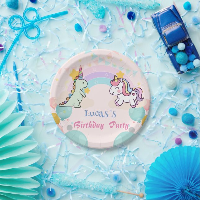 Dinosaur Unicorn Regenbogengradientengeburt Geburt Pappteller (Party)