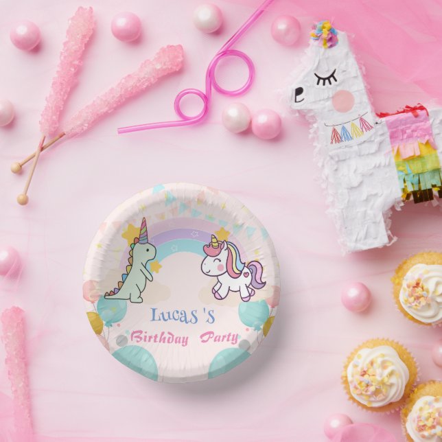 Dinosaur Unicorn Regenbogengradientengeburt Geburt Pappteller (Party)