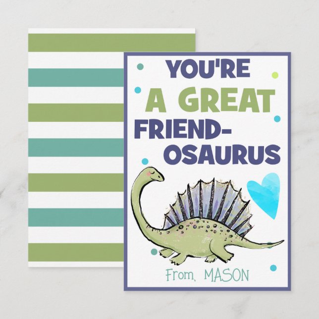 Dinosaur Valentine Card für Kinder Freund-Osaurus Mitteilungskarte (Vorne/Hinten)
