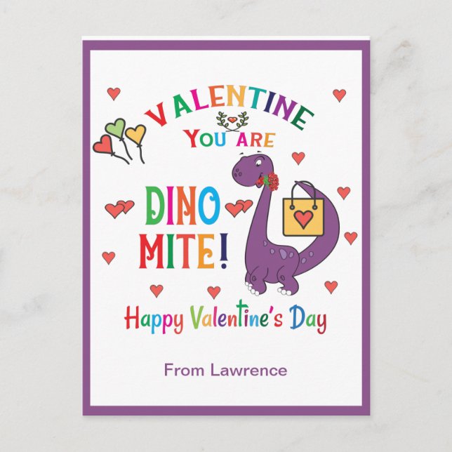 Dinosaur Valentine Sie sind Dino-mite-Klassenzimme Postkarte (Vorderseite)