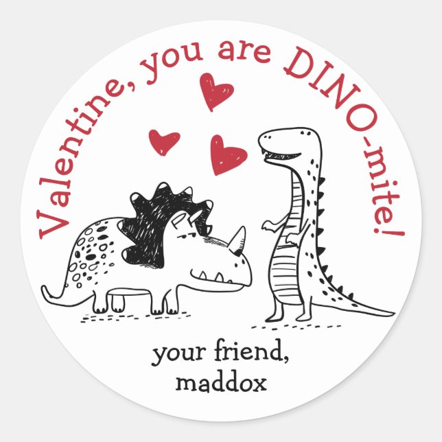 Dinosaur Valentine Sticker (Vorderseite)