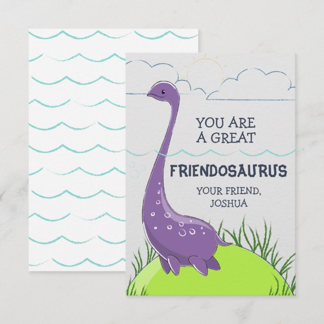 Dinosaur-Valentinstag-Karte für Kinder Dankeskarte (Vorne/Hinten)