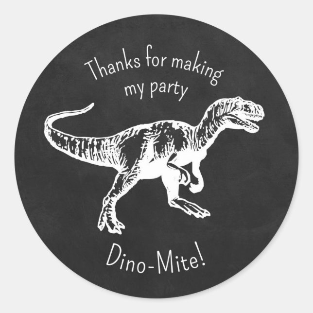 Dinosaur Vielen Dank Gastgeschenk Chalkboard Stick Runder Aufkleber (Vorderseite)