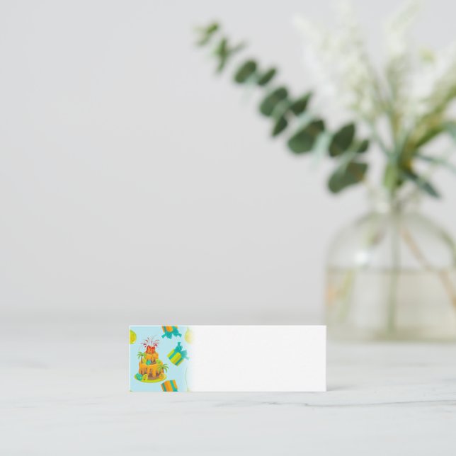 Dinosaur Vulkan Birthday Cake Dino Eggs Balloons Mini Visitenkarte (Stehend Vorderseite)