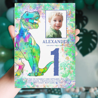 Dinosaur Watercolor 1. Geburtstags-Party Einladung