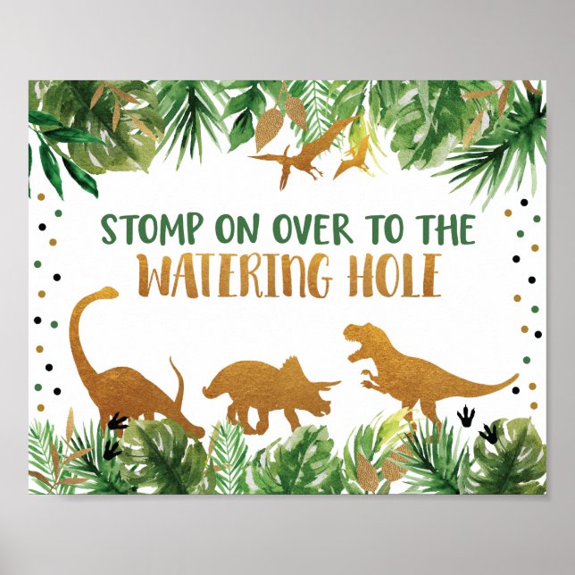 Dinosaur Watering Hole Birthday Table Sign Poster (Vorne)
