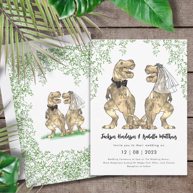 Dinosaur Wedding T-Rex Bride und Groom Einladung (T-Rex bride and groom dinosaur wedding invitation)