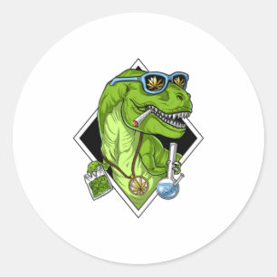 Dinosaur Weed T - Shirt T-Rex Dinosaur Stoner Runder Aufkleber