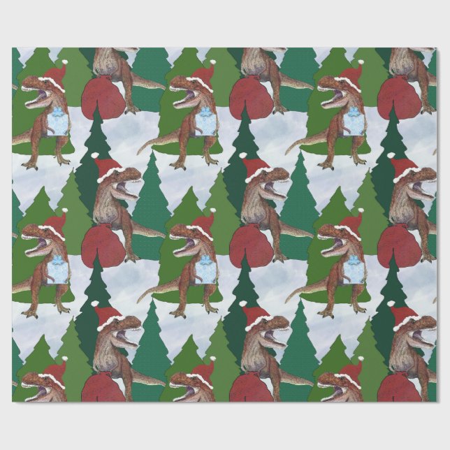 Dinosaur-Weihnachten T-Rex Weihnachtsmann Geschenkpapier (Flach)