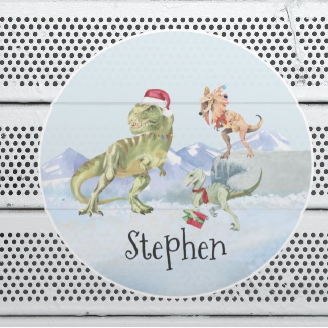 Dinosaur Weihnachts Tyrannosaur Raptor Name Runder Aufkleber (Von Creator hochgeladen)