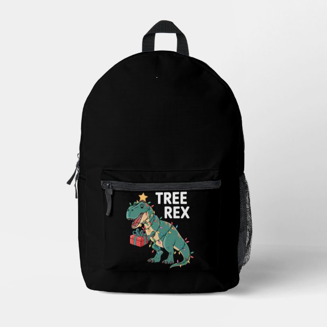 Dinosaur Weihnachtsbaum Rex Pajamas Xmas Lights Bedruckter Rucksack (Vorderseite)