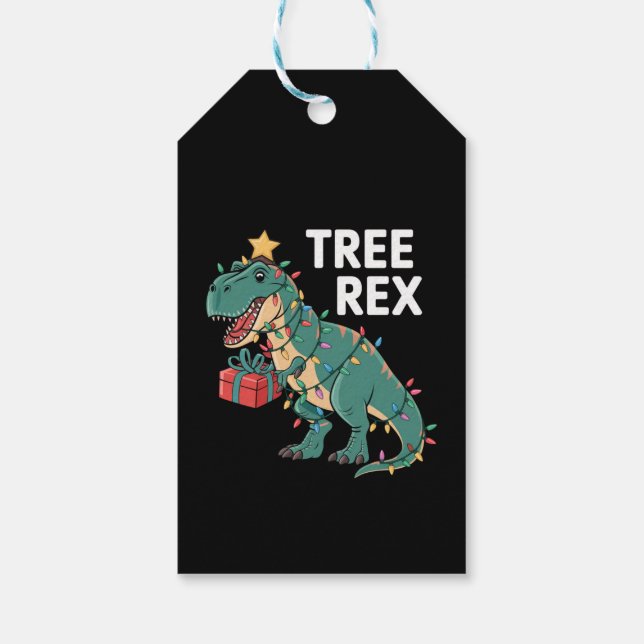Dinosaur Weihnachtsbaum Rex Pajamas Xmas Lights Geschenkanhänger (Rückseite)