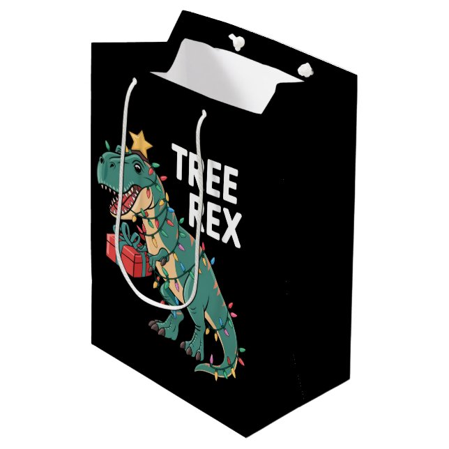 Dinosaur Weihnachtsbaum Rex Pajamas Xmas Lights Mittlere Geschenktüte (Vorderseite Schrägansicht)