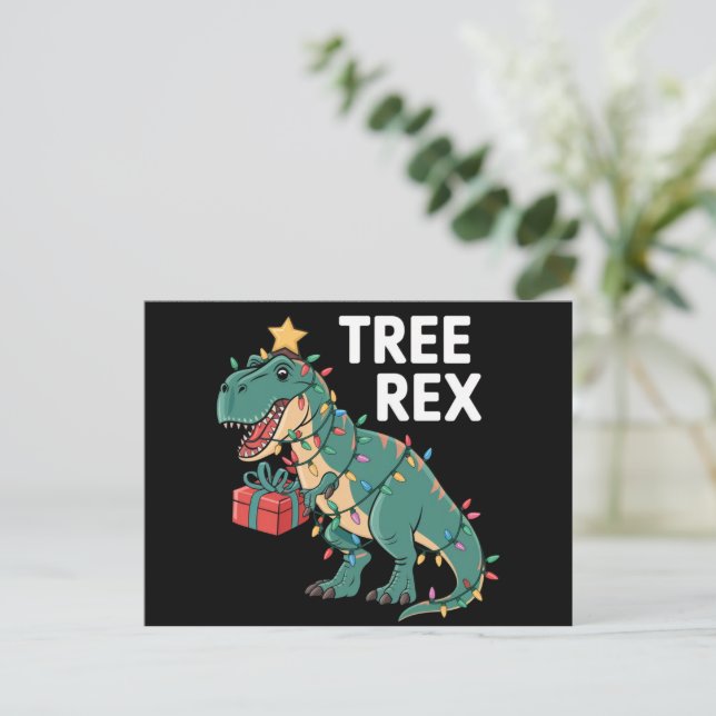 Dinosaur Weihnachtsbaum Rex Pajamas Xmas Lights Postkarte (Stehend Vorderseite)