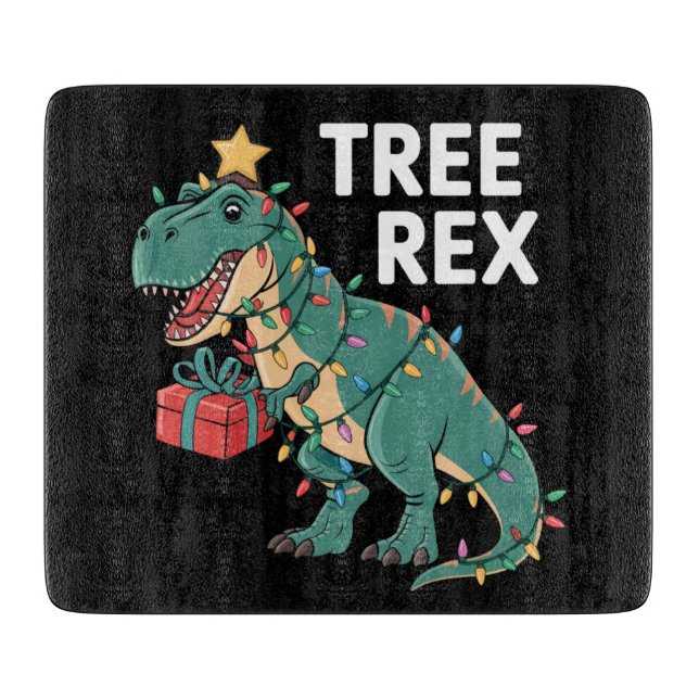 Dinosaur Weihnachtsbaum Rex Pajamas Xmas Lights Schneidebrett (Vorderseite)