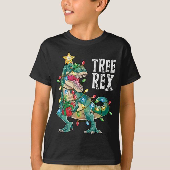 Dinosaur Weihnachtsbaum Rex Pajamas Xmas Lights T-Shirt (Vorderseite)