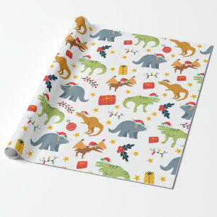 Dinosaur Weihnachtsmuster, Weiß-Weihnachtsmannmütz Geschenkpapier