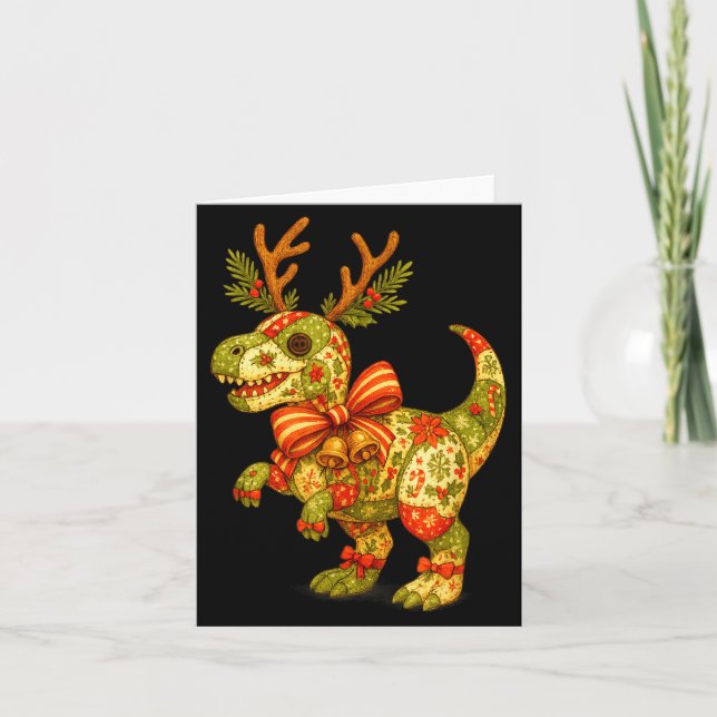 Dinosaur-Weihnachtszeit Patchwork T-Rex-Trupp Fa Karte (Vorderseite)