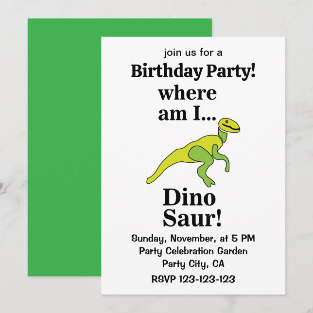 Dinosaur Where Am I Funny Birthday Party Einladung (Vorne/Hinten)