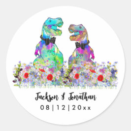 Dinosaur Wildflower Gay Wedding Runder Aufkleber