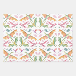 Dinosaur Wrapping Paper Flat Sheet Set of 3 Geschenkpapier Set