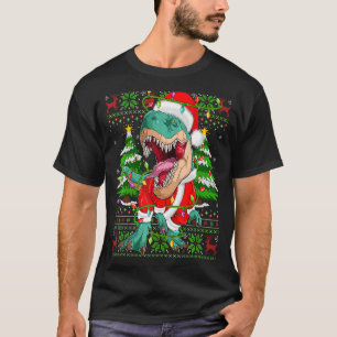 Dinosaur Xmas Lights Ugly Santa Dinosaur Christma T-Shirt
