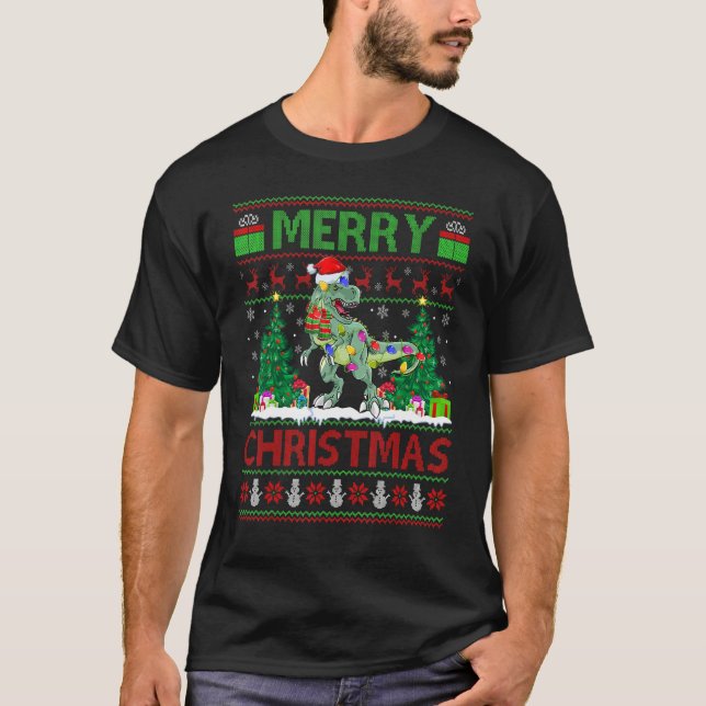 Dinosaur   Xmas Tree Light Ugly Santa Dinosaur Chr T-Shirt (Vorderseite)