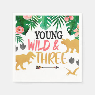 Dinosaur Young Wild Three Third Birthday Napkins Serviette
