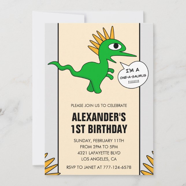 Dinosaure 1er anniversaire Invitation dino One-a-s (Devant)