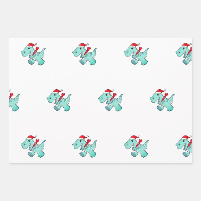 Dinosaure à feuilles de papier enveloppant à Santa (Devant 2)