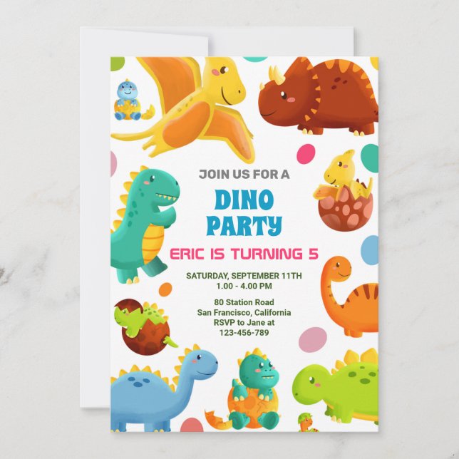 Dinosaure Anniversaire Invitation, Dinosor Cartes (Devant)