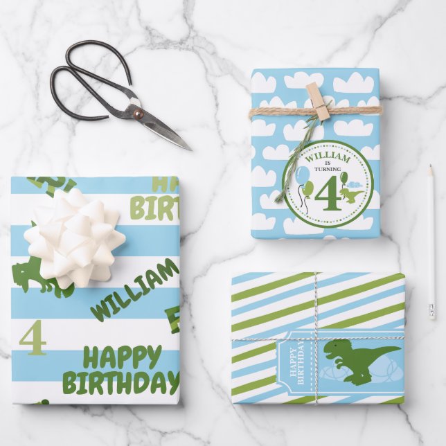 Dinosaure Anniversaire Papier d'enveloppement pers (Recto)