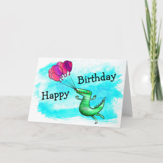 Dinosaure avec ballons carte d'anniversaire