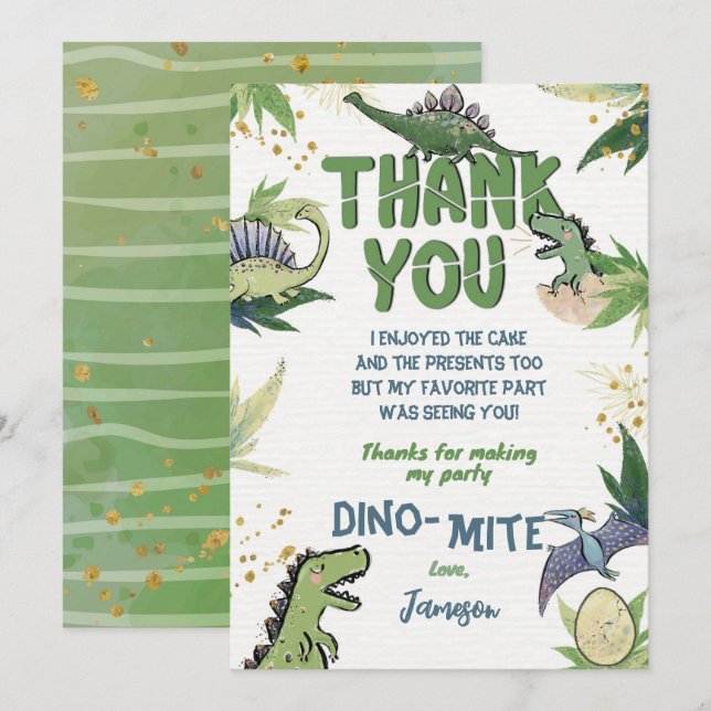 Dinosaure Carte de remerciements (Devant / Derrière)