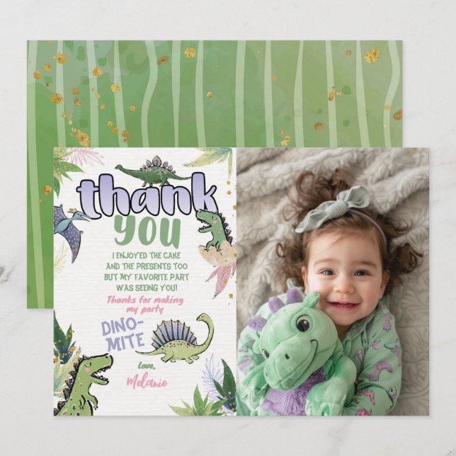 Dinosaure Carte de remerciements (Devant / Derrière)