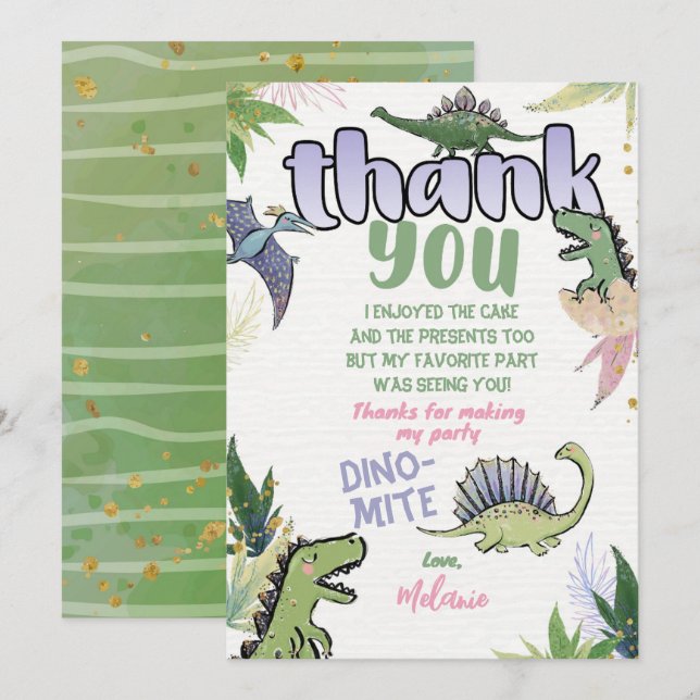 Dinosaure Carte de remerciements (Devant / Derrière)
