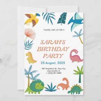Dinosaure coloré mignon Invitation d'anniversaire