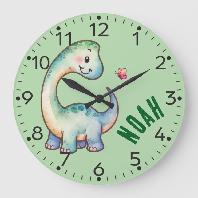 Dinosaure Cute Personnalisé, Horloge Mur (Recto)