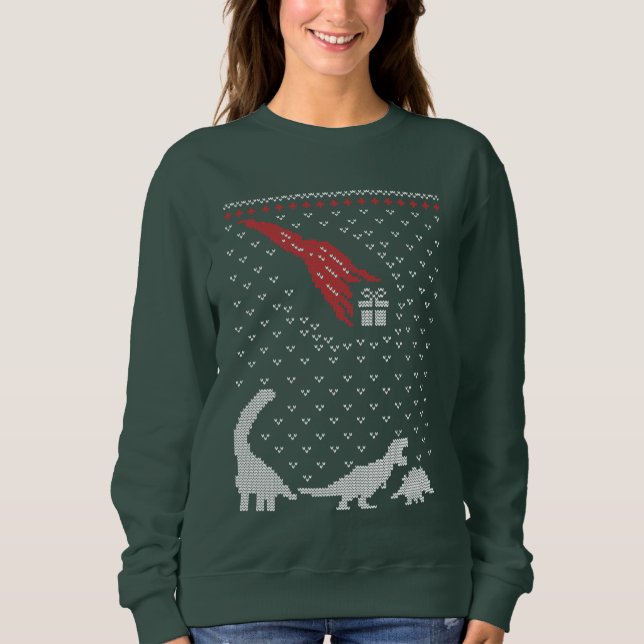 dinosaure de Noël festif laide sweatshirt (Devant)