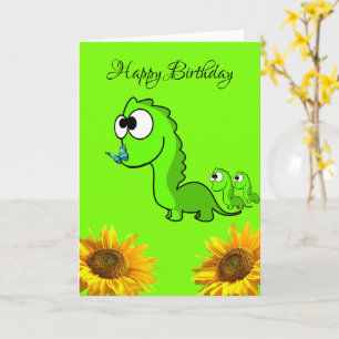 Dinosaure de tournesol Floral Carte de voeux pliée